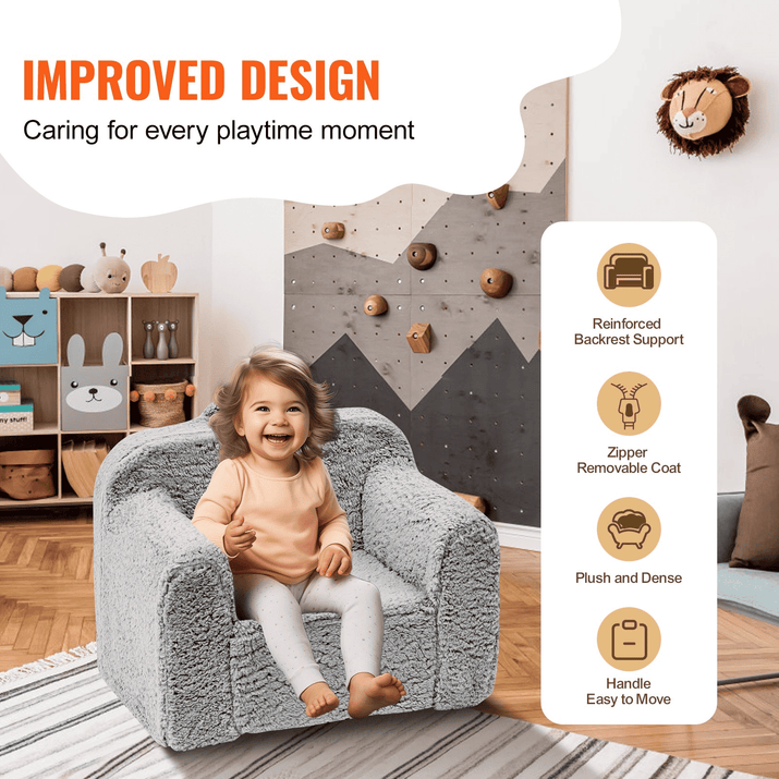 VEVOR Kids Armchair, Kids Sofa with High-density 25D Sponge, Snuggly-Soft Toddler Chair, Sherpa Fabric Reading Couch for Bedroom and Playroom - The Little Big Store