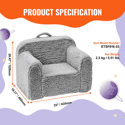 VEVOR Kids Armchair, Kids Sofa with High-density 25D Sponge, Snuggly-Soft Toddler Chair, Sherpa Fabric Reading Couch for Bedroom and Playroom - The Little Big Store