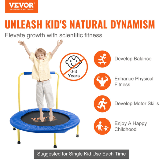 VEVOR 3FT Trampoline for Kids Indoor/Outdoor Foldable Baby Toddlers Trampoline - The Little Big Store