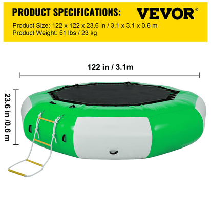 VEVOR Inflatable Water Trampoline 10FT , Round Inflatable Water Bouncer with 4-Step Ladder, Water Trampoline in Green and White for Water Sports. - The Little Big Store