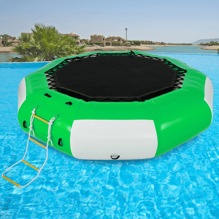 VEVOR Inflatable Water Trampoline 10FT , Round Inflatable Water Bouncer with 4-Step Ladder, Water Trampoline in Green and White for Water Sports. - The Little Big Store