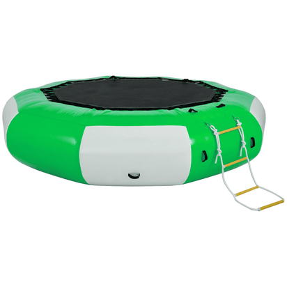 VEVOR Inflatable Water Trampoline 10FT , Round Inflatable Water Bouncer with 4-Step Ladder, Water Trampoline in Green and White for Water Sports. - The Little Big Store