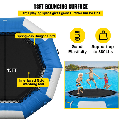 VEVOR 13ft Inflatable Water Bouncer, Water Trampoline Splash Padded Inflatable Bouncer Bounce Swim Platform for Water Sports - The Little Big Store