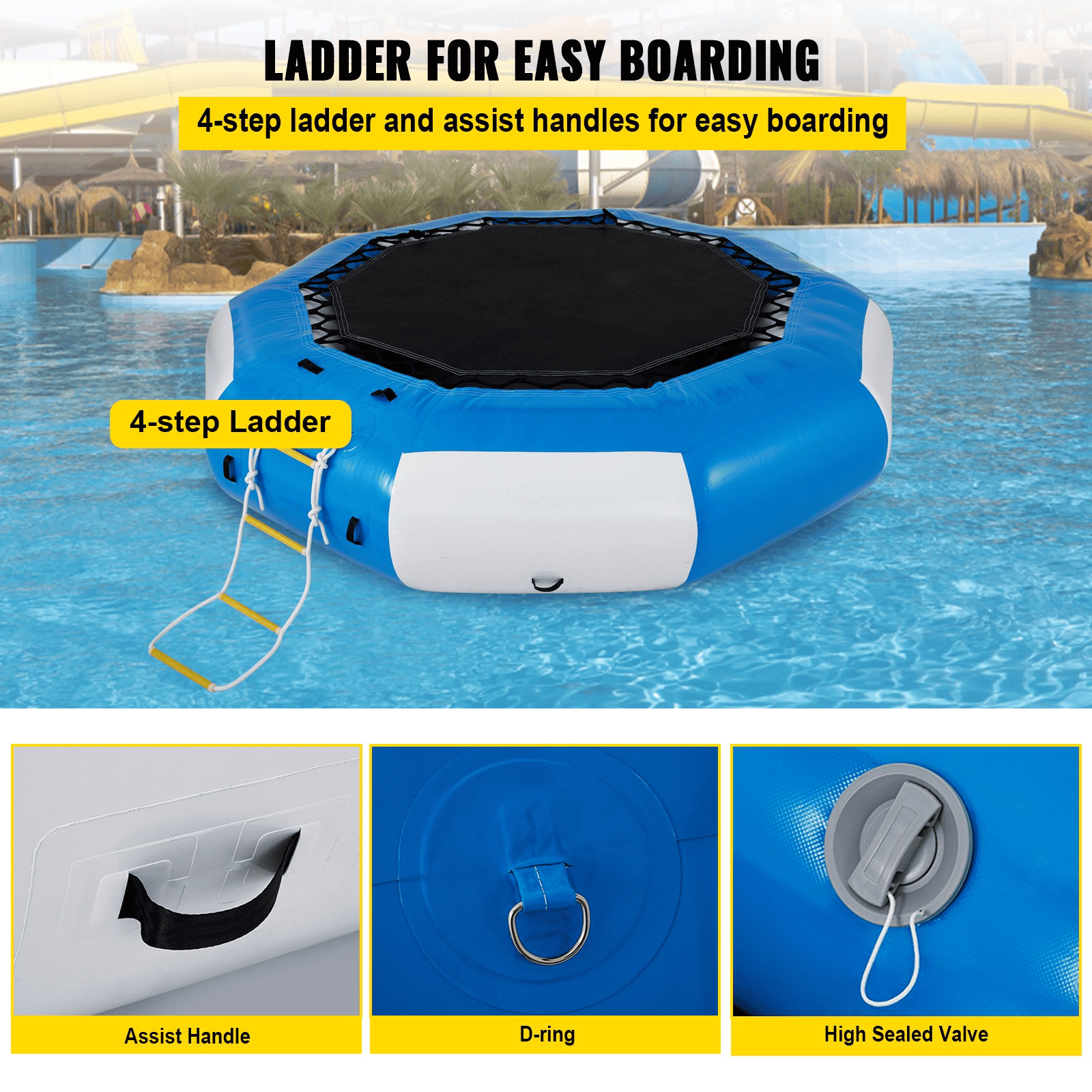 VEVOR 13ft Inflatable Water Bouncer, Water Trampoline Splash Padded Inflatable Bouncer Bounce Swim Platform for Water Sports - The Little Big Store