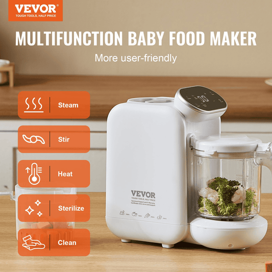 VEVOR Baby Food Maker, 430W Baby Food Processor with 750 ml Tritan Bowl, SUS304 Stainless Steel, 5 in 1 Baby Food Puree Blender Steamer Grinder for Food, Fruit, Vegetable, Meat - The Little Big Store