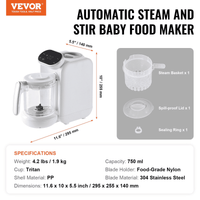 VEVOR Baby Food Maker, 430W Baby Food Processor with 750 ml Tritan Bowl, SUS304 Stainless Steel, 5 in 1 Baby Food Puree Blender Steamer Grinder for Food, Fruit, Vegetable, Meat - The Little Big Store