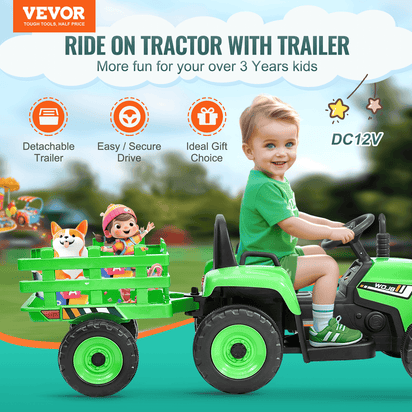 VEVOR Kids Ride on Tractor 12V Electric Toy Tractor with Trailer Remote Control - The Little Big Store