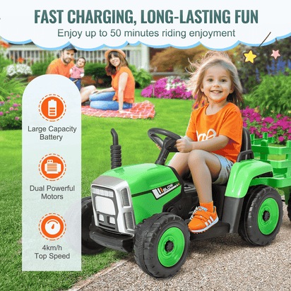 VEVOR Kids Ride on Tractor 12V Electric Toy Tractor with Trailer Remote Control - The Little Big Store