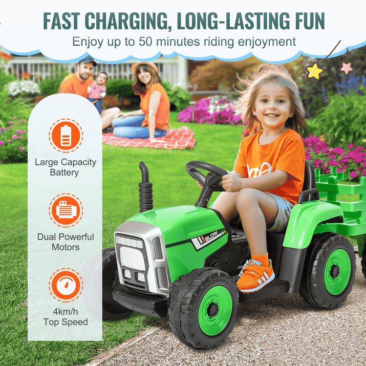 VEVOR Kids Ride on Tractor 12V Electric Toy Tractor with Trailer Remote Control - The Little Big Store