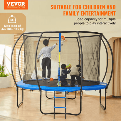 VEVOR 10FT Trampoline, 330 lbs Trampoline with Enclosure Net, Ladder, and Curved Pole, Heavy Duty Trampoline with Jumping Mat and Spring Cover Padding, Outdoor Recreational Trampolines for Kids Adults - The Little Big Store