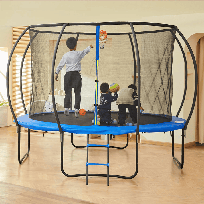 VEVOR 10FT Trampoline, 330 lbs Trampoline with Enclosure Net, Ladder, and Curved Pole, Heavy Duty Trampoline with Jumping Mat and Spring Cover Padding, Outdoor Recreational Trampolines for Kids Adults - The Little Big Store