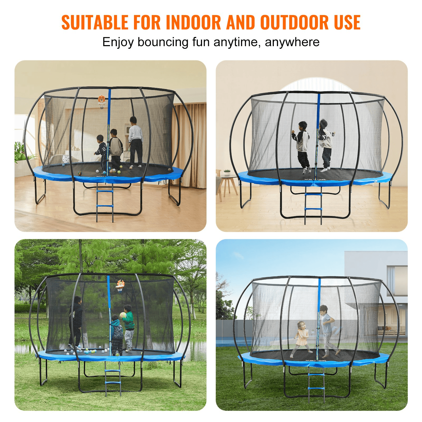 VEVOR 12FT Trampoline, 400 lbs Trampoline with Enclosure Net, Ladder, and Curved Pole, Heavy Duty Trampoline with Jumping Mat and Spring Cover Padding, Outdoor Recreational Trampolines for Kids Adults - The Little Big Store