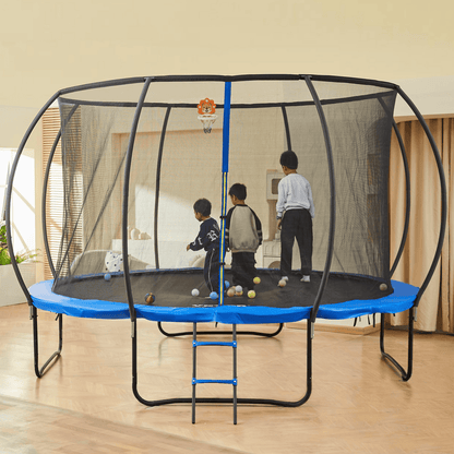 VEVOR 12FT Trampoline, 400 lbs Trampoline with Enclosure Net, Ladder, and Curved Pole, Heavy Duty Trampoline with Jumping Mat and Spring Cover Padding, Outdoor Recreational Trampolines for Kids Adults - The Little Big Store