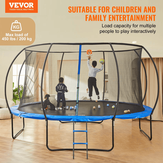 VEVOR 14FT Trampoline, 450 lbs Trampoline with Enclosure Net, Ladder, and Curved Pole, Heavy Duty Trampoline with Jumping Mat and Spring Cover Padding, Outdoor Recreational Trampolines for Kids Adults - The Little Big Store