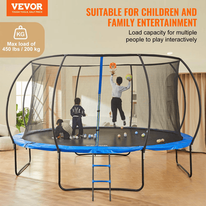 VEVOR 14FT Trampoline, 450 lbs Trampoline with Enclosure Net, Ladder, and Curved Pole, Heavy Duty Trampoline with Jumping Mat and Spring Cover Padding, Outdoor Recreational Trampolines for Kids Adults - The Little Big Store