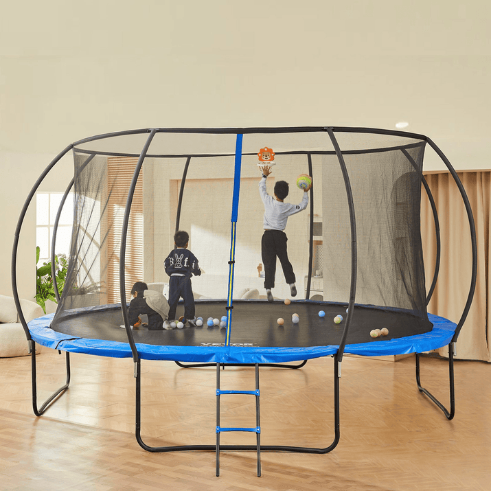VEVOR 14FT Trampoline, 450 lbs Trampoline with Enclosure Net, Ladder, and Curved Pole, Heavy Duty Trampoline with Jumping Mat and Spring Cover Padding, Outdoor Recreational Trampolines for Kids Adults - The Little Big Store