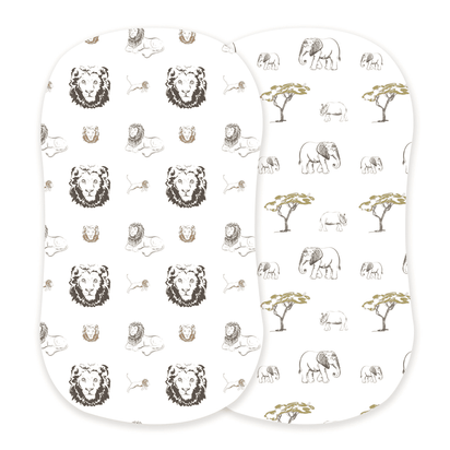 Hear Me Roar Lion and Rhinos and Elephants Bamboo Changing Pad Cover/Bassinet Sheets - The Little Big Store