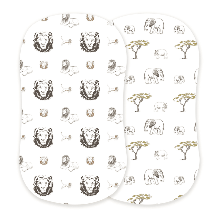 Hear Me Roar Lion and Rhinos and Elephants Bamboo Changing Pad Cover/Bassinet Sheets - The Little Big Store