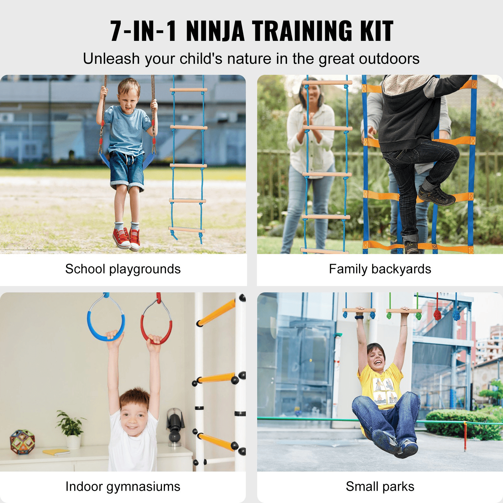 VEVOR Ultimate Ninja Warrior Obstacle Course – 56ft Dual Slacklines, 12 Obstacles, 500lbs Capacity Outdoor Playset - The Little Big Store