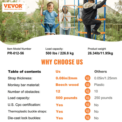VEVOR Ultimate Ninja Warrior Obstacle Course – 56ft Dual Slacklines, 12 Obstacles, 500lbs Capacity Outdoor Playset - The Little Big Store