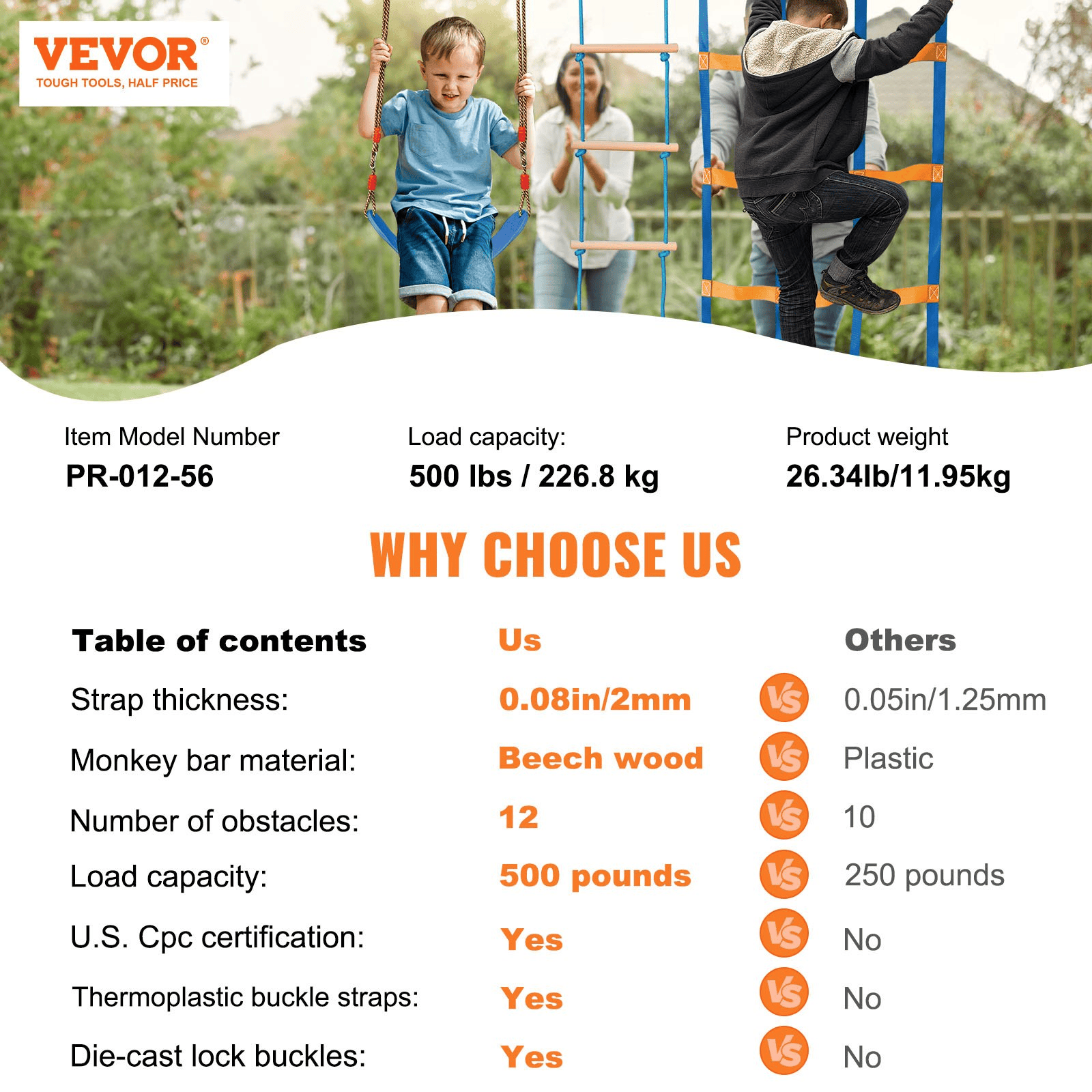 VEVOR Ultimate Ninja Warrior Obstacle Course – 56ft Dual Slacklines, 12 Obstacles, 500lbs Capacity Outdoor Playset - The Little Big Store