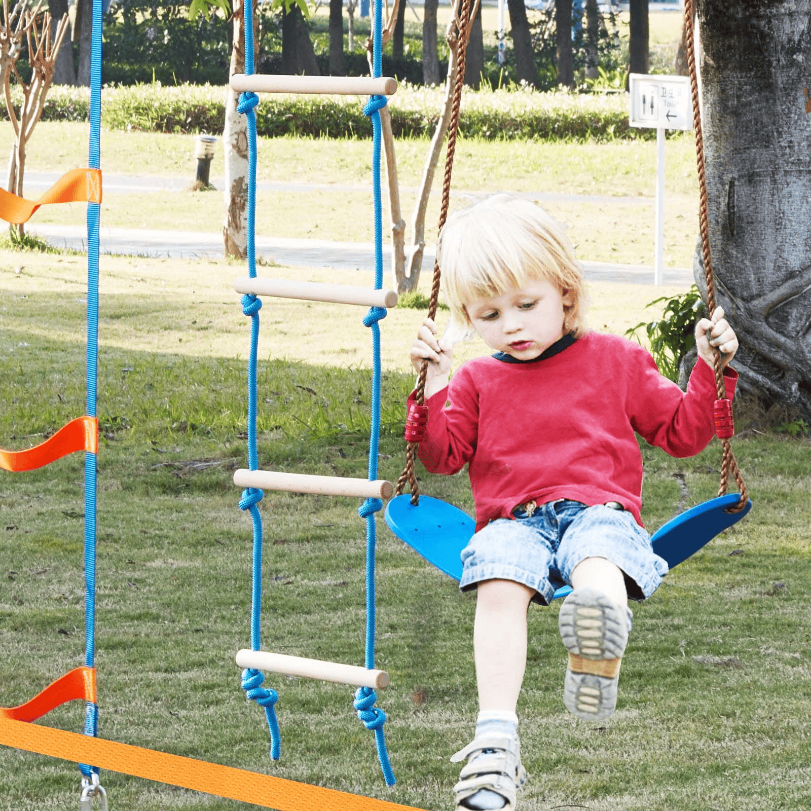 VEVOR Ultimate Ninja Warrior Obstacle Course – 56ft Dual Slacklines, 12 Obstacles, 500lbs Capacity Outdoor Playset - The Little Big Store