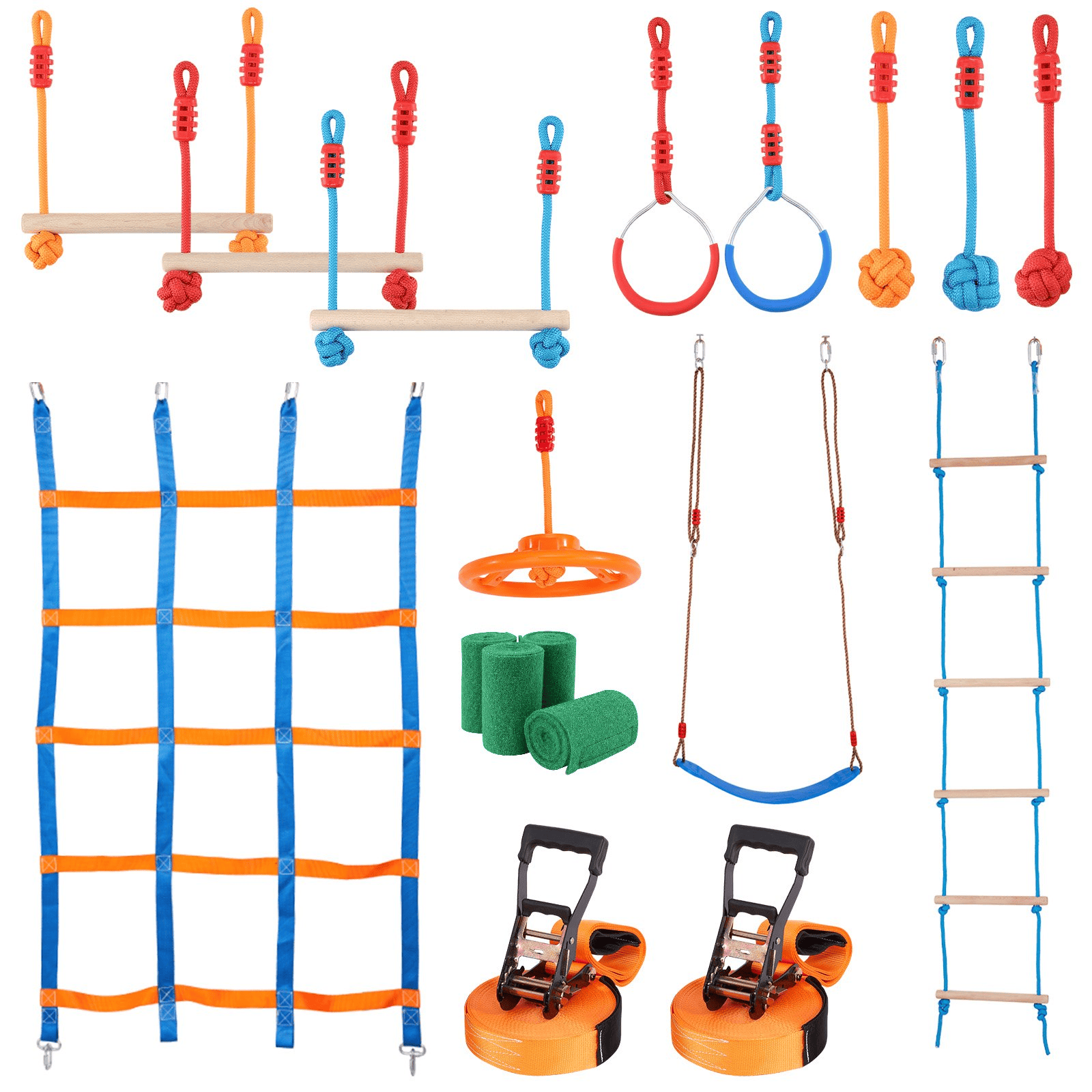 VEVOR Ultimate Ninja Warrior Obstacle Course – 56ft Dual Slacklines, 12 Obstacles, 500lbs Capacity Outdoor Playset - The Little Big Store
