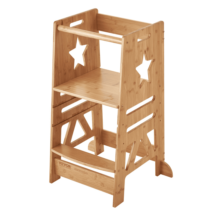 VEVOR Tower Step Stool, 3-Level Height Adjustable Toddler Step Stools for Kids, Kitchen Stool Helper, Bamboo Kids Standing Tower Learning Stool with Safety Rail for Kitchen Counter Bathroom, 350LBS - The Little Big Store