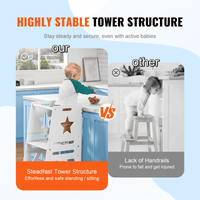 VEVOR Tower Step Stool, 3-Level Height Adjustable Toddler Step Stools for Kids, Kitchen Stool Helper, Bamboo Standing Tower Learning Stool with Safety Rail for Kitchen Counter Bathroom, 350LBS, White - The Little Big Store