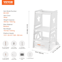 VEVOR Tower Step Stool, 3-Level Height Adjustable Toddler Step Stools for Kids, Kitchen Stool Helper, Bamboo Standing Tower Learning Stool with Safety Rail for Kitchen Counter Bathroom, 350LBS, White - The Little Big Store