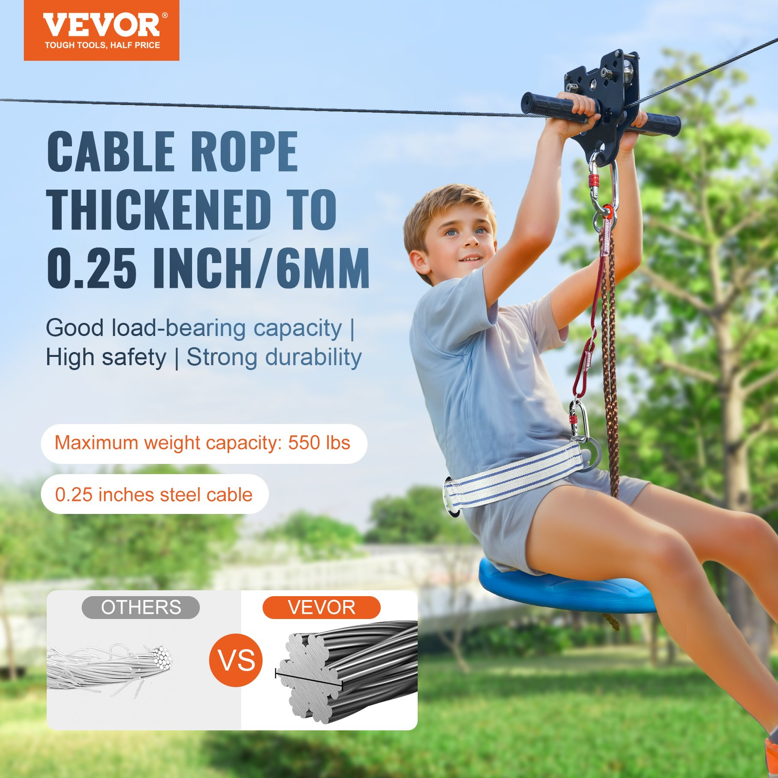 120 ft Backyard Zipline Kit for Kids & Adults – Stainless Steel Zip Line with Spring Brake, Safety Harness & Seat, Up to 500 lbs