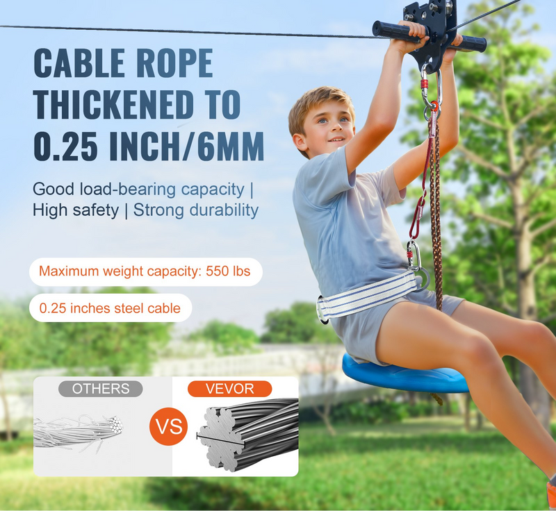 120 ft Backyard Zipline Kit with Spring Brake