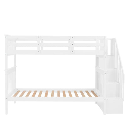 Stairway Twin-Over-Twin Bunk Bed with Storage and Guard Rail for Bedroom, Dorm, White color(OLD SKU :LP000109AAK) - The Little Big Store