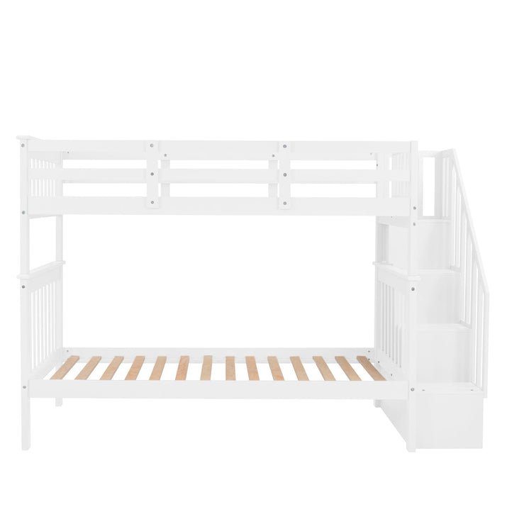 Stairway Twin-Over-Twin Bunk Bed with Storage and Guard Rail for Bedroom, Dorm, White color(OLD SKU :LP000109AAK) - The Little Big Store