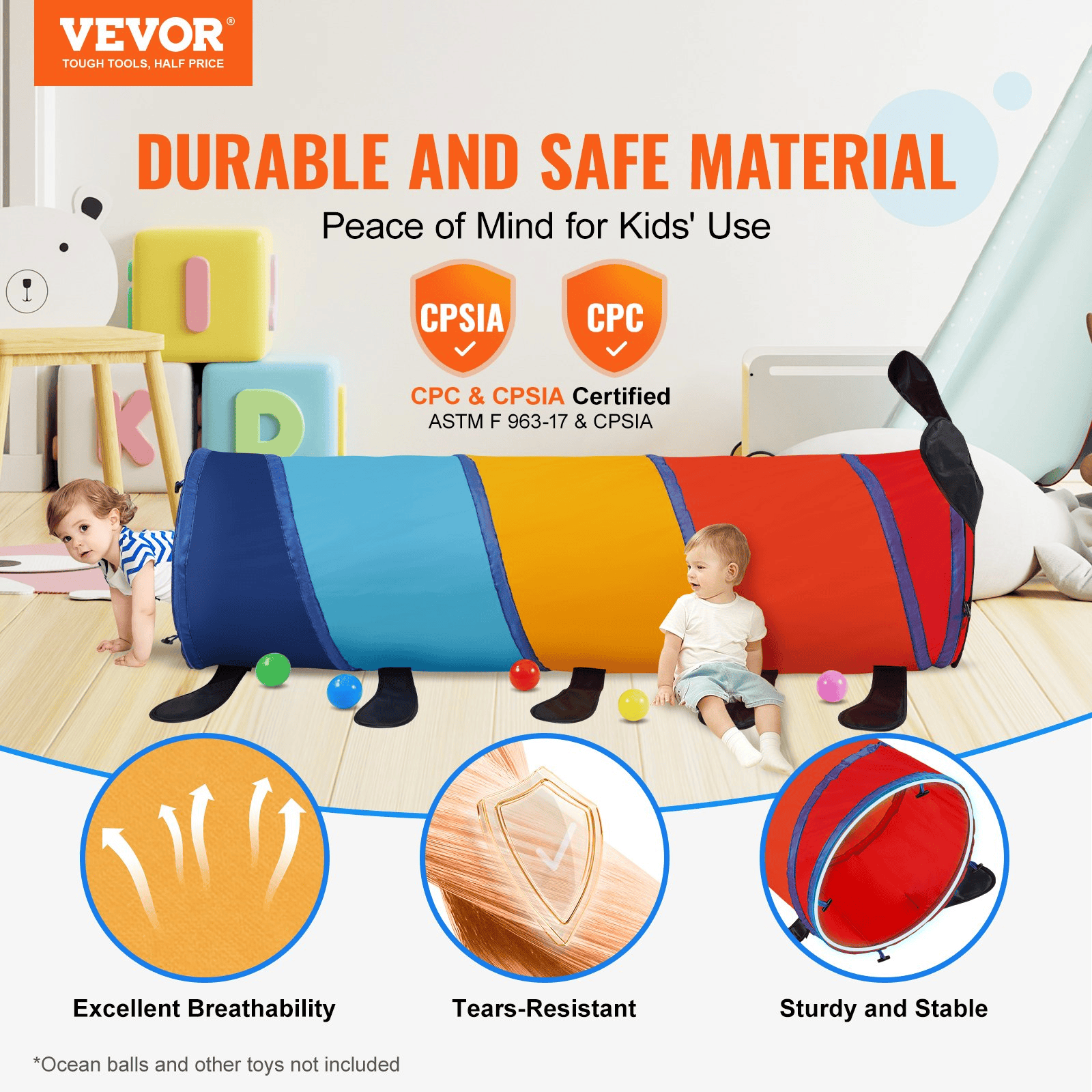 VEVOR Kids Play Tunnel Tent for Toddlers, Colorful Pop Up Caterpillar Crawl Tunnel Toy for Baby or Pet, Collapsible Gift for Boy and Girl Play Tunnel Indoor and Outdoor Game, Multicolor - The Little Big Store