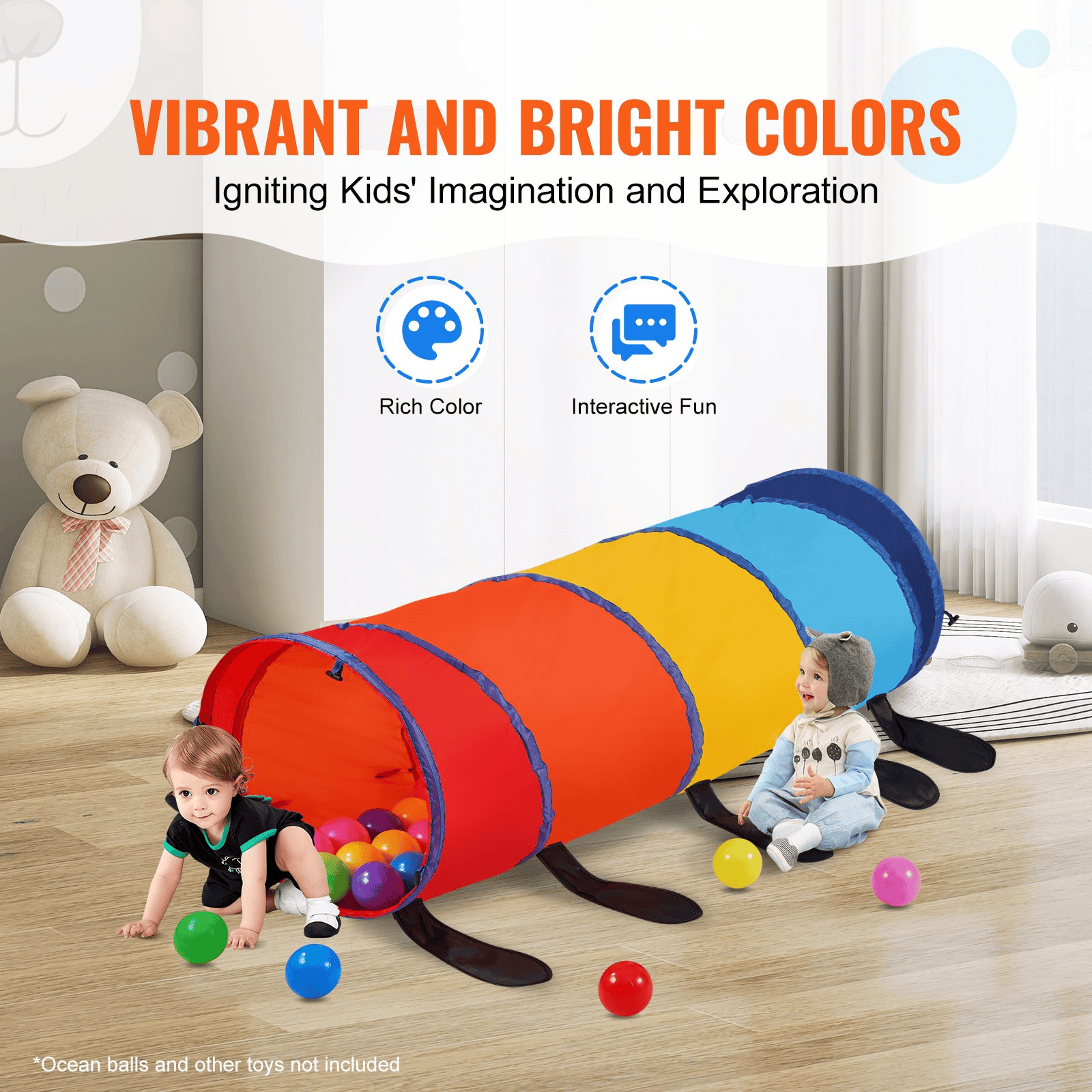 VEVOR Kids Play Tunnel Tent for Toddlers, Colorful Pop Up Caterpillar Crawl Tunnel Toy for Baby or Pet, Collapsible Gift for Boy and Girl Play Tunnel Indoor and Outdoor Game, Multicolor - The Little Big Store
