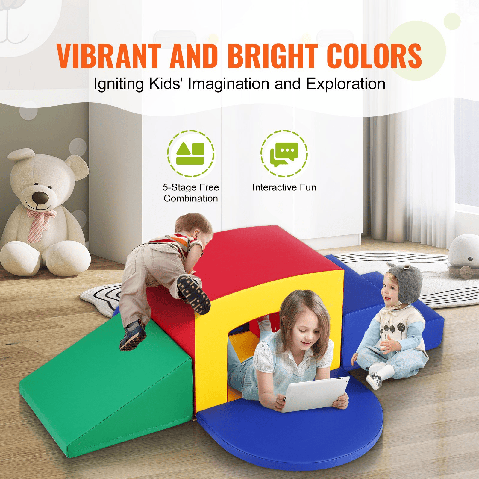 Toddler Climbing Toys Indoor, 5 Piece Climb, Crawl and Tunnel Soft Play Equipment, Foam Climbing Toys, Kids Tunnel Maze with Stairs and Ramp,Indoor for Preschoolers Easy to Clean (Assorted) - The Little Big Store