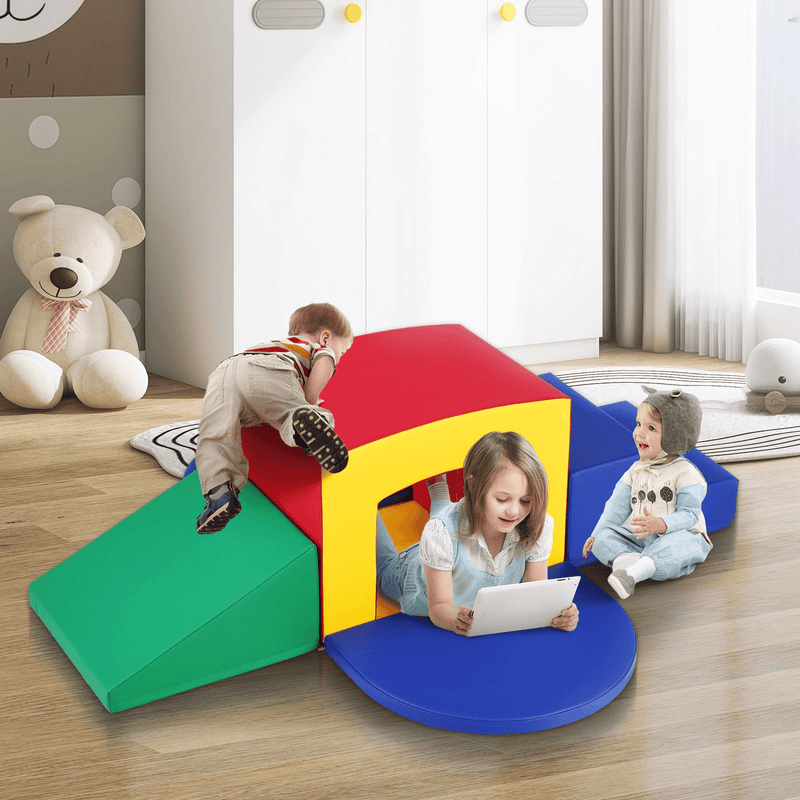 5-Piece Toddler Climbing Soft Play Set with Tunnel and Ramp