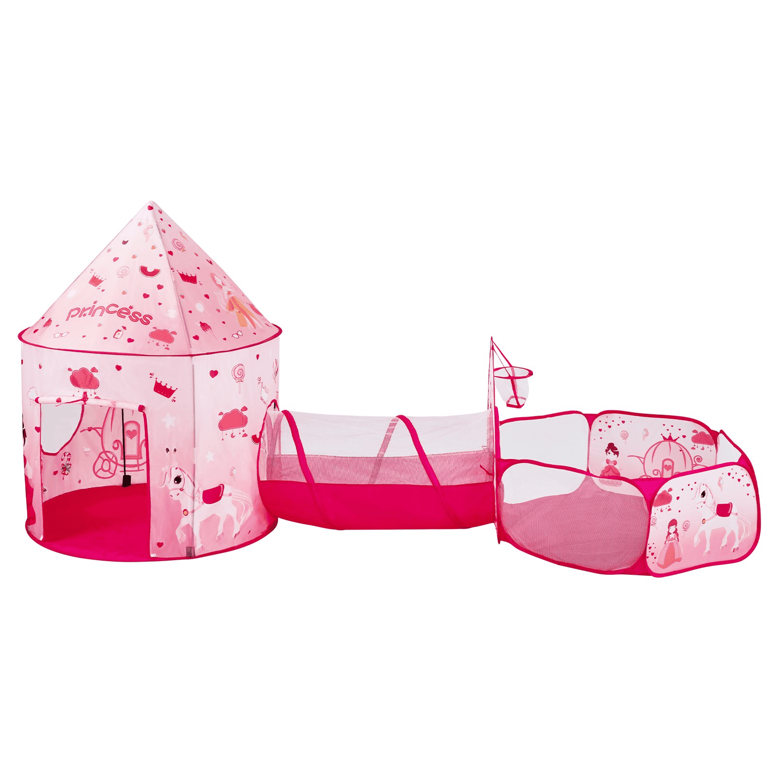 VEVOR 3 in 1 Kids Play Tent with Tunnel for Girls, Princes, Boys, Babies and Toddlers, Indoor/Outdoor Pop Up Playhouse with Carrying Bag & Banding Straps as Birthday Gifts, Magenta Color - The Little Big Store