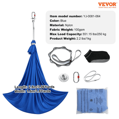 VEVOR Sensory Swing for Kids, 3.1 Yards, Therapy Swing for Children with Special Needs, Cuddle Swing Indoor Outdoor Hammock for Child & Adult with Autism, ADHD, Aspergers, Sensory Integration, Blue