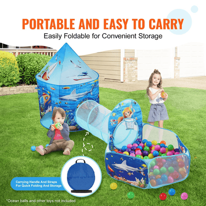 VEVOR 3-in-1 Kids Adventure Play Tent – Tunnel, Basketball Hoop & Ball Pit | Indoor & Outdoor Pop-Up Fun for Toddlers, Boys & Girls, Blue Ocean - The Little Big Store