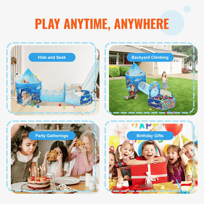 VEVOR 3-in-1 Kids Adventure Play Tent – Tunnel, Basketball Hoop & Ball Pit | Indoor & Outdoor Pop-Up Fun for Toddlers, Boys & Girls, Blue Ocean - The Little Big Store