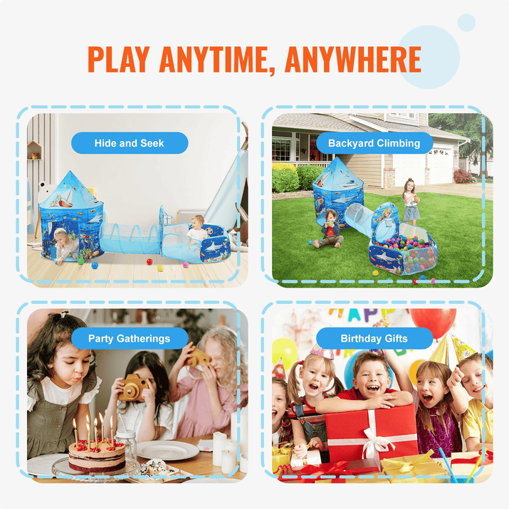 VEVOR 3-in-1 Kids Adventure Play Tent – Tunnel, Basketball Hoop & Ball Pit | Indoor & Outdoor Pop-Up Fun for Toddlers, Boys & Girls, Blue Ocean - The Little Big Store