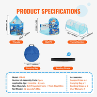 VEVOR 3-in-1 Kids Adventure Play Tent – Tunnel, Basketball Hoop & Ball Pit | Indoor & Outdoor Pop-Up Fun for Toddlers, Boys & Girls, Blue Ocean - The Little Big Store