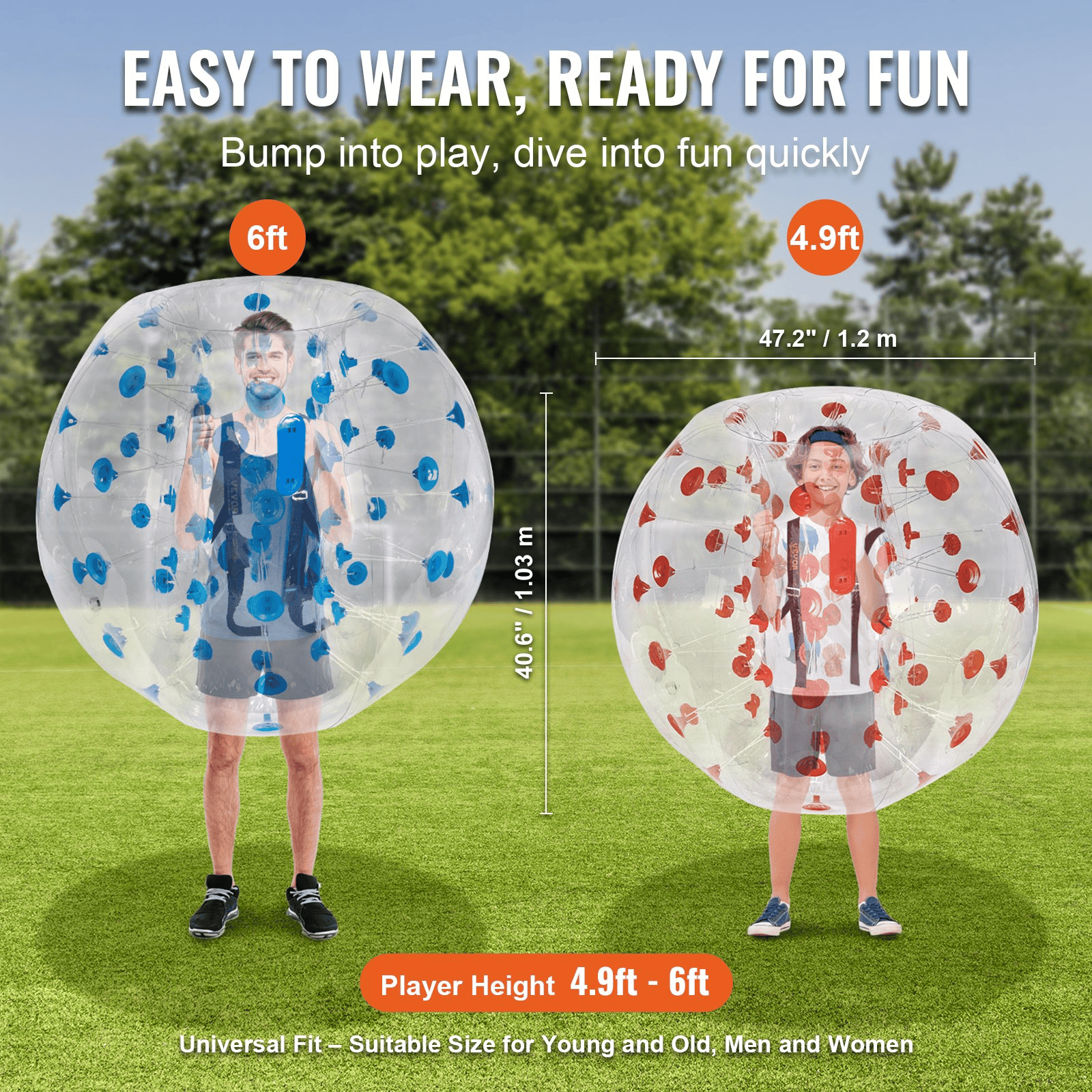 Inflatable Bumper Balls 2-Pack, 4FT/1.2M Body Sumo Zorb Balls for Teen, 0.8mm Thick PVC Human Hamster Bubble Balls for Outdoor Team Gaming Play, Bumper Bopper Toys for Garden, Yard, Park
