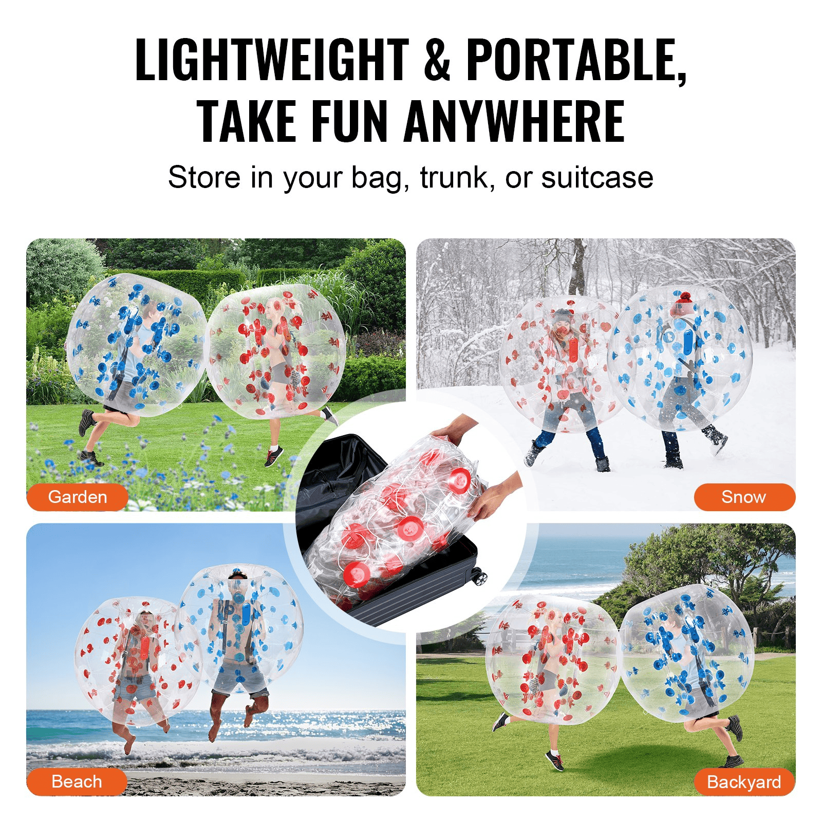 Inflatable Bumper Balls 2-Pack, 4FT/1.2M Body Sumo Zorb Balls for Teen, 0.8mm Thick PVC Human Hamster Bubble Balls for Outdoor Team Gaming Play, Bumper Bopper Toys for Garden, Yard, Park