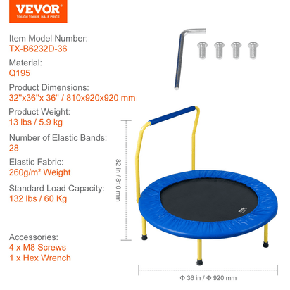 VEVOR 3FT Trampoline for Kids Indoor/Outdoor Foldable Baby Toddlers Trampoline - The Little Big Store