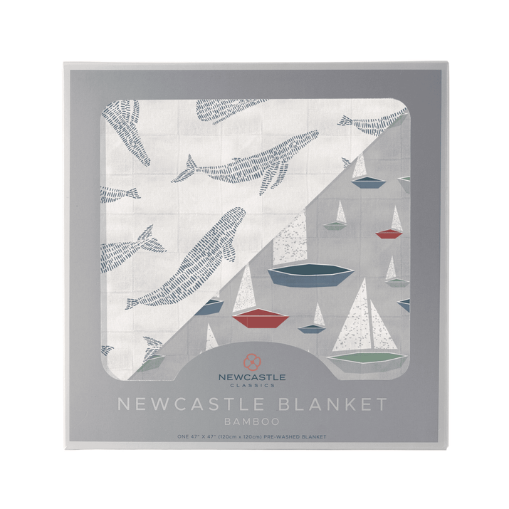 Blue Shadow Whales and Marina Sailboats Bamboo Newcastle Blanket - The Little Big Store