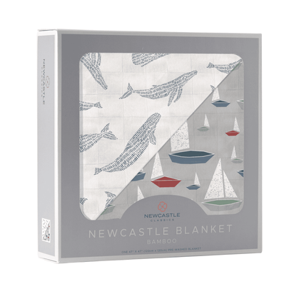 Blue Shadow Whales and Marina Sailboats Bamboo Newcastle Blanket - The Little Big Store