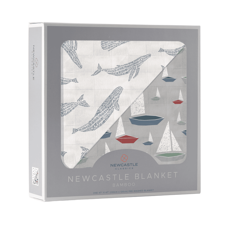 Blue Shadow Whales and Marina Sailboats Bamboo Newcastle Blanket - The Little Big Store